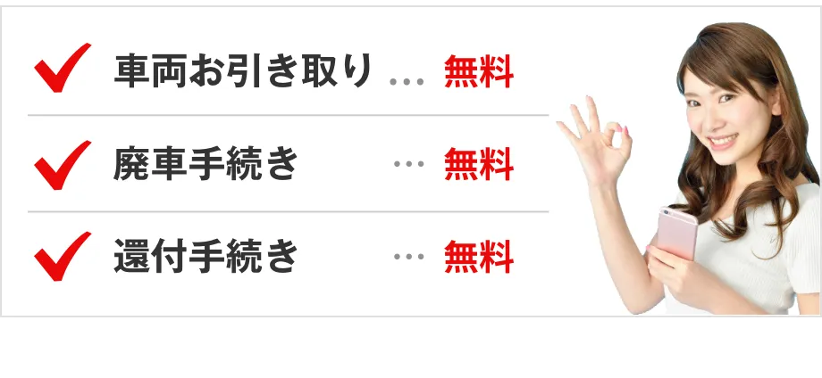 車両お引き取り無料 廃車手続き無料 還付手続き無料